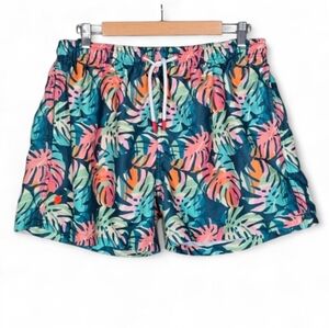 Sunset x Vine Men's Light Blue Palm Tree Print Micro Fiber Swim Trunks Medium